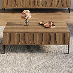 Avis MIVRAY Table basse 105x55x41 cm 2 tiroirs, pieds en fer MDF naturel