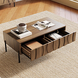Acheter MIVRAY Table basse 105x55x41 cm 2 tiroirs, pieds en fer MDF naturel