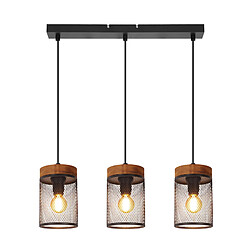 NETTLIFE suspension vintage bois noir E14 3 lumières industriel, salon/cuisine pas cher