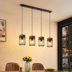 NETTLIFE Suspension vintage bois noir 4 flammes E14 rétro, salon/cuisine/restaurant pas cher