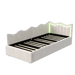 Lit simple - Superaly - 90x200cm - avec cadre à Lattes - beige pas cher