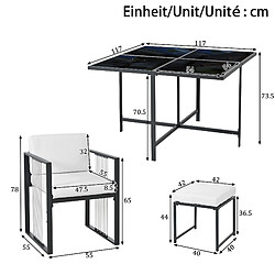 lemonbest Salon de jardin repas 7 pièces pour 6 personnes, Noir & Blanc, 4 fauteuils+2 tabourets pas cher