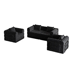 Avis lemonbest Canapé-lit convertible 2-en-1 chenille noir (lot de 4), rangement accoudoir