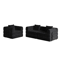 Avis lemonbest Canapé-lit convertible 2-en-1 chenille noir (lot de 3), rangement accoudoir