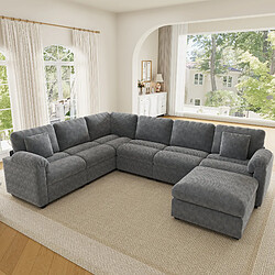 Acheter lemonbest Canapé d’angle modulaire XXL U/L 7 places gris, 274,5×210,5×85,5 cm