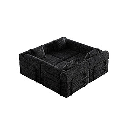 Acheter lemonbest Canapé-lit convertible 2-en-1 chenille noir (lot de 4), rangement accoudoir
