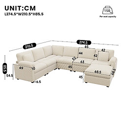 lemonbest Canapé d’angle XXL modulaire U/L 7 places beige, 274,5×210,5×85,5 cm, 2 coussins pas cher