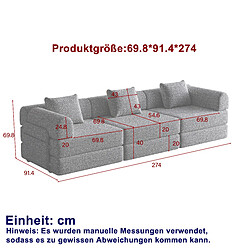 lemonbest Canapé-lit convertible 2-en-1 chenille noir (lot de 3), rangement accoudoir pas cher
