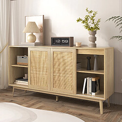 Avis lemonbest Buffet/Enfilade 155×38×80 cm, finition bois, 3 portes coulissantes en rotin véritable