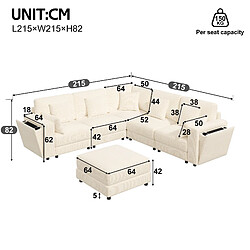 lemonbest Canapé d’angle modulaire 6 places beige, 215×215×82 cm, ports USB/Type-C, tissu chenille pas cher