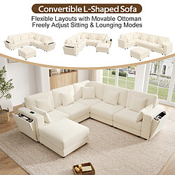 Avis lemonbest Canapé d’angle modulaire 6 places beige, 215×215×82 cm, ports USB/Type-C, tissu chenille