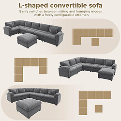 Avis lemonbest Canapé d’angle modulaire XXL U/L 7 places gris, 274,5×210,5×85,5 cm