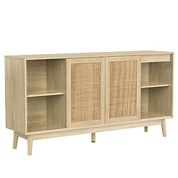 Acheter lemonbest Buffet/Enfilade 155×38×80 cm, finition bois, 3 portes coulissantes en rotin véritable