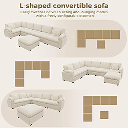 Avis lemonbest Canapé d’angle XXL modulaire U/L 7 places beige, 274,5×210,5×85,5 cm, 2 coussins