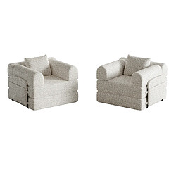 Avis lemonbest Canapé-lit convertible 2-en-1 chenille kaki (lot de 2), rangement accoudoir