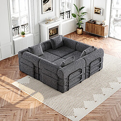 Acheter lemonbest Canapé-lit convertible 2-en-1 chenille gris (lot de 4), rangement accoudoir