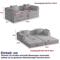 lemonbest Canapé-lit convertible 2-en-1 chenille noir (lot de 2), rangement accoudoir pas cher