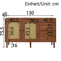 lemonbest Buffet style campagne 130×40×75,5 cm, finition bois, fermeture magnétique, bois naturel pas cher