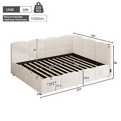 lemonbest Canapé-lit 140×200 cm en velours beige, lit enfant/adulte avec coffre hydraulique pas cher
