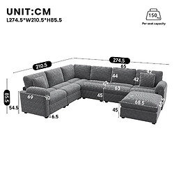 lemonbest Canapé d’angle modulaire XXL U/L 7 places gris, 274,5×210,5×85,5 cm pas cher