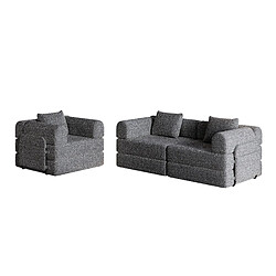 Avis lemonbest Canapé-lit convertible 2-en-1 chenille gris (lot de 3), rangement accoudoir