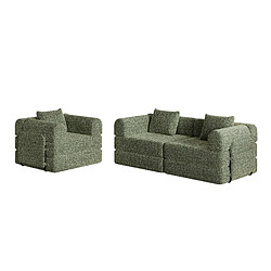 Avis lemonbest Canapé-lit convertible 2-en-1 chenille vert (lot de 3), rangement accoudoir