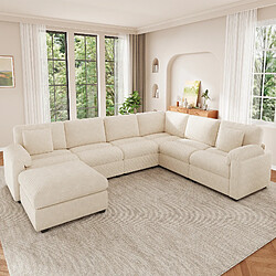 Acheter lemonbest Canapé d’angle XXL modulaire U/L 7 places beige, 274,5×210,5×85,5 cm, 2 coussins
