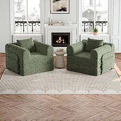 Avis lemonbest Canapé-lit convertible 2-en-1 chenille vert (lot de 2), rangement accoudoir