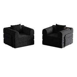 Avis lemonbest Canapé-lit convertible 2-en-1 chenille noir (lot de 2), rangement accoudoir