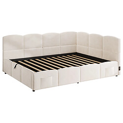 Acheter lemonbest Canapé-lit 140×200 cm en velours beige, lit enfant/adulte avec coffre hydraulique