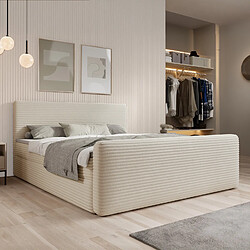 INTENSE DECO Lit coffre + matelas Napoli 160x200cm velours côtelé Beige