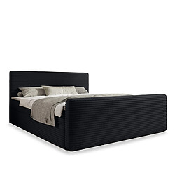 INTENSE DECO Lit coffre + matelas Napoli 140x190cm velours côtelé Noir