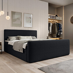INTENSE DECO Lit coffre + matelas Napoli 140x190cm velours côtelé Noir