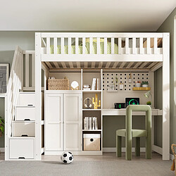 Avis lemonbest Lit mezzanine enfant 90x200 cm - bois - blanc
