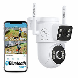 ARCCTV Caméras de surveillance Filaire+Dual Lens- 360°PTZ- Suivi automatique
