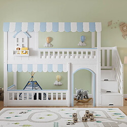 Avis lemonbest Lit superposé enfant 90x200 cm - pin mdf contreplaqué - blanc - bleu