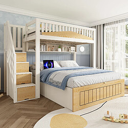 Onever Lit superpose enfant 90x200 cm + 140x200 cm - pin - blanc naturel