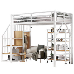 Onever Lit mezzanine lit simple 90x200 cm - metal mdf - blanc pas cher