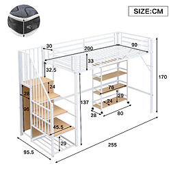 Acheter Onever Lit mezzanine lit simple 90x200 cm - metal mdf - blanc