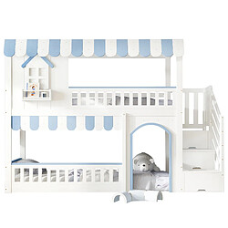 lemonbest Lit superposé enfant 90x200 cm - pin mdf contreplaqué - blanc - bleu pas cher
