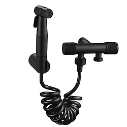 Avizar Douchette Multifonction avec Flexible Spiralé et Robinet d'Arrêt Noir