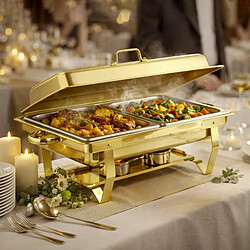 Avis Silva Homeline Homeline Chauffe-plats Double Compartiment 11L en Inox avec Couvercle et Réchauds Dorée