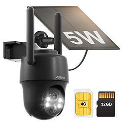 Caméra de Surveillance ANRAN Panneau Solaire,360°PTZ,WIFI,Vision Nocturne Couleur,Noir