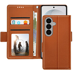 Avizar Étui Portefeuille pour Galaxy S26 Effet Cuir Cousu avec Dragonne Marron