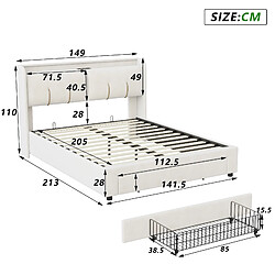 Acheter MEXUS Lit coffre 140x200 cm avec LED et charge USB, Velours, Beige