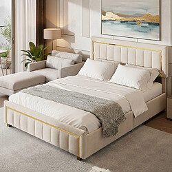 Avis MEXUS Lit coffre 140x200 cm avec Sommier, Grand Espace de Rangement Hydraulique, Velours Beige