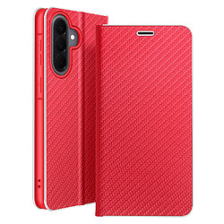 Avizar Étui Folio pour Galaxy A57 Effet Carbone Cadre Métallisé avec Porte-cartes Rouge