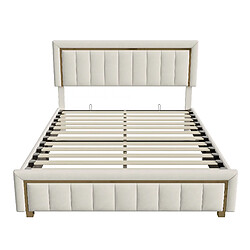 MEXUS Lit coffre 140x200 cm avec Sommier, Grand Espace de Rangement Hydraulique, Velours Beige pas cher
