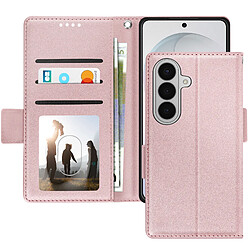 Avizar Étui Portefeuille pour Galaxy S26 Effet Cuir Cousu avec Dragonne Rose champagne