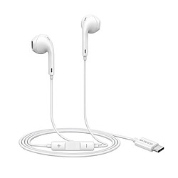 Mayaxess Écouteurs Filaires USB-C avec Micro intégré pour Fairphone 5 Blanc